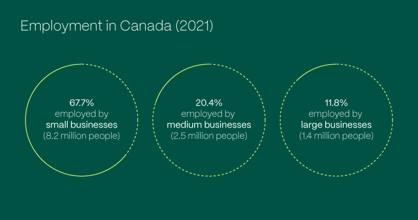Employment in Canada by small, medium and large businesses